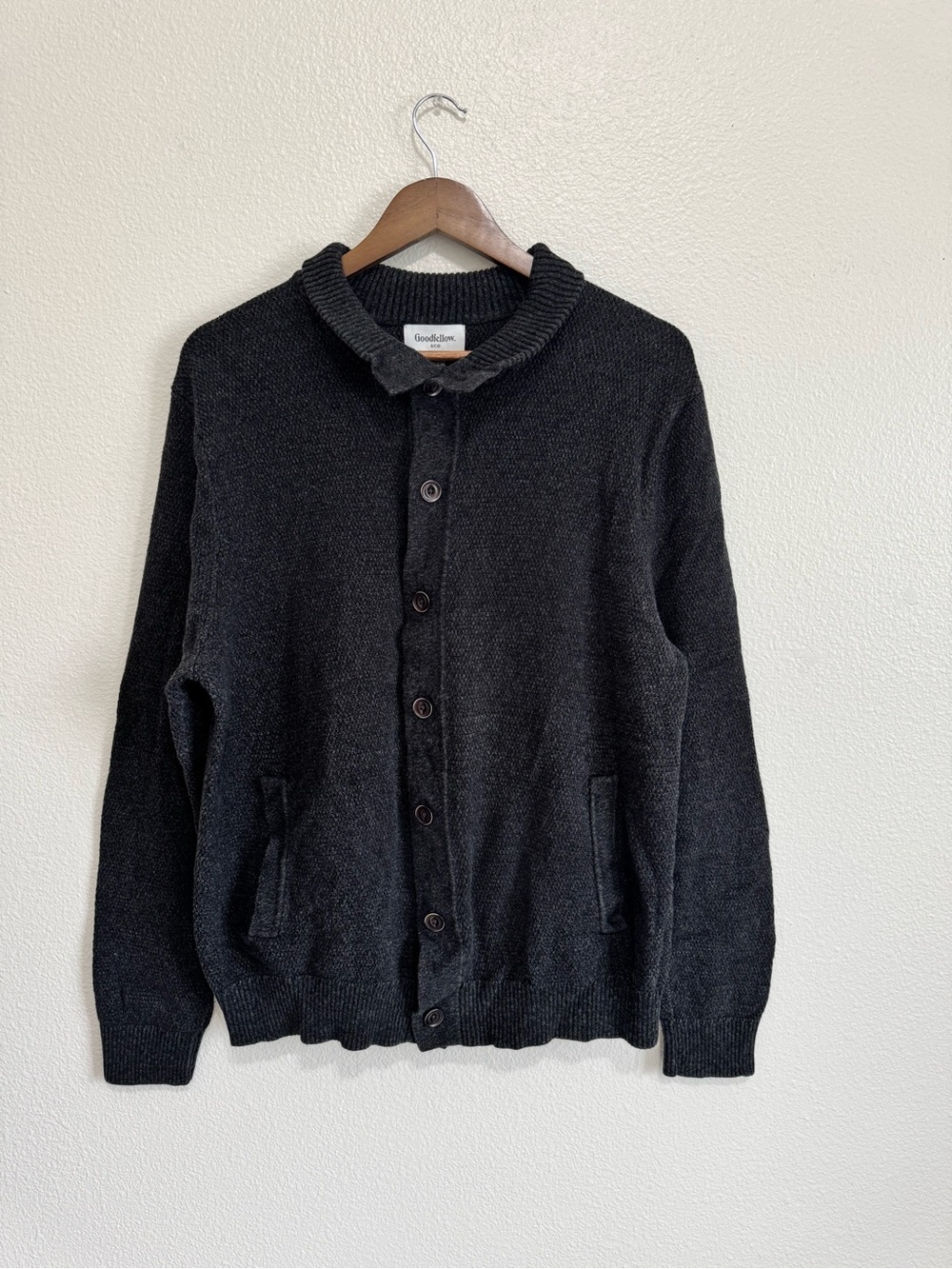 Goodfellow & Co Dark Charcoal Ribbed-Collar Button Cardigan XL